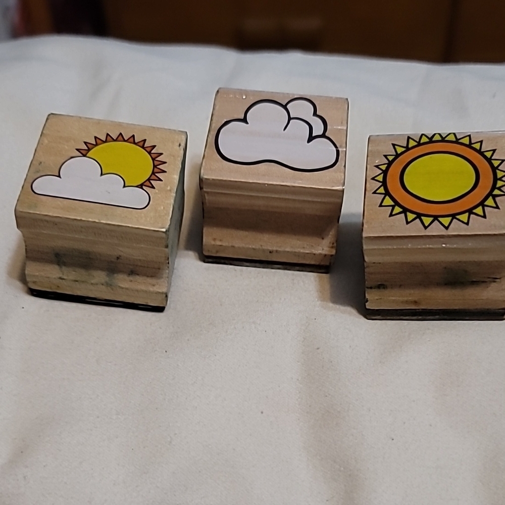 Sun and Cloud Wooden Stamps Set of 3